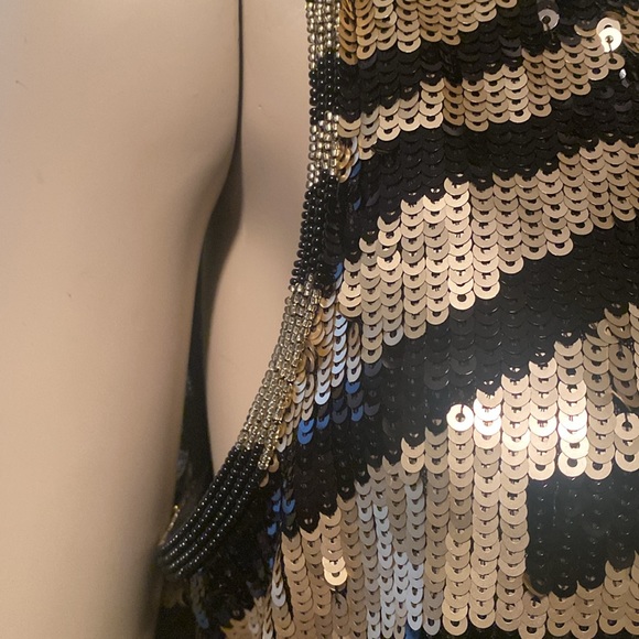 Beautiful sequined dress by DESIGNER TRINA TURK, SIZE 6, Black & Gold zebra. - Picture 6 of 15